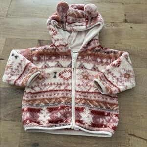 Next Cozy sherpa nordic Patterned Kids Hoodie size 9-12 months pink